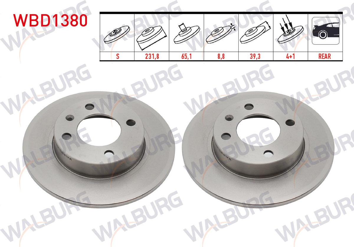 WALBURG WBD1380 Brake Disc Rear Straight 4 Bjn 231, 80X8 and 3 more models — Brake Rotors & Drums
