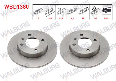 WALBURG WBD1380 Brake Disc Rear Straight 4 Bjn 231, 80X8 and 3 more models — Brake Rotors & Drums