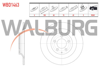 WALBURG WBD1463 Brake Disc Rear Straight 5 Bjn 303X10x68x39 — Brake Rotors & Drums