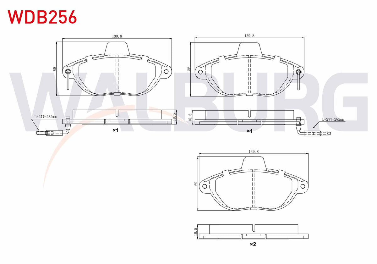 WALBURG WDB256 Brake Pad Front with Connector Fiat Scudo (220P) 1.9 D 1996-2006 / 2.0 JTD 1996-2006 / Citroen Ju — Brake Pads