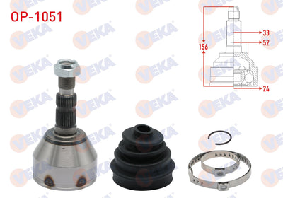 Veka OP-1051 CV Joint Left-Right Front Outer Opel Astra H 1.3 CDTi 33X24x53 Length 157mm 2004-2010 — Axles, CV Joints & Boots