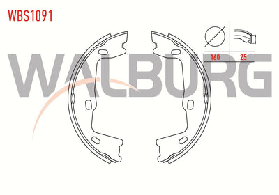WALBURG WBS1091 Parking Brake Shoe Opel Vectra B 1.6i 160X25 mm 1995-2003 / Astra G (F69) 1.6 16V 1 — Brake Cables & Hardware