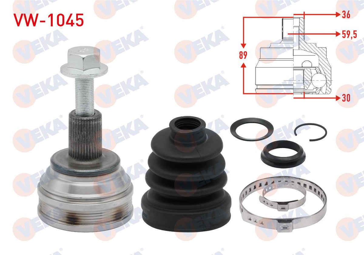 Veka VW-1045 CV Joint Left-Right Front Outer Volkswagen Golf V (1K1) 1.4i 36X30x59.5 Length 89 mm 2003-2009