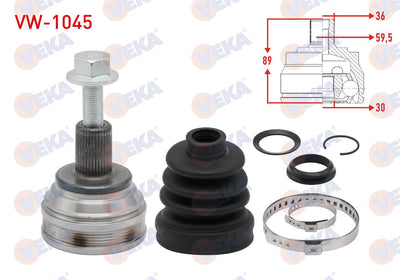 Veka VW-1045 CV Joint Left-Right Front Outer Volkswagen Golf V (1K1) 1.4i 36X30x59.5 Length 89 mm — Axles, CV Joints & Boots