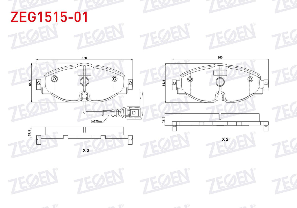 Zegen ZEG1515-01 Brake Pad Front with Connector Golf VII (5G1) 1.2 TSI 2012-/ 1.4 TSI 2012-/ 1.6 TDI 2012-/ Pass — Brake Pads