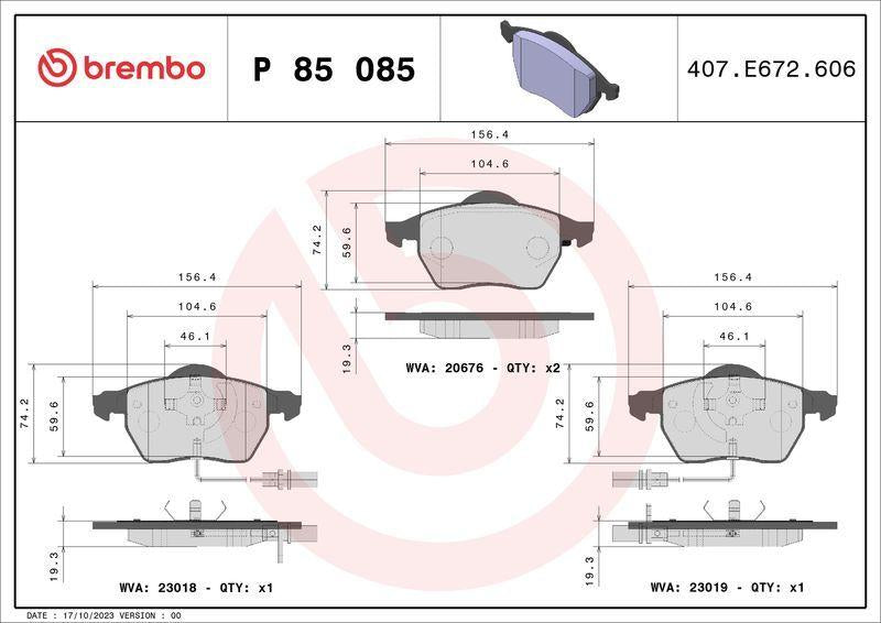 Brembo P85085 Brake Pad Front Audi A4 2.0 TDI 04-Volkswagen Passat 1.9Tdi 01 — Brake Pads