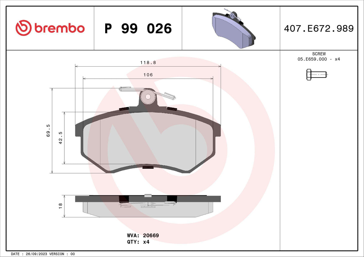 Brembo P99026 Brake Pad Front Chery 1.6 2.0 2006-/ — Brake Pads