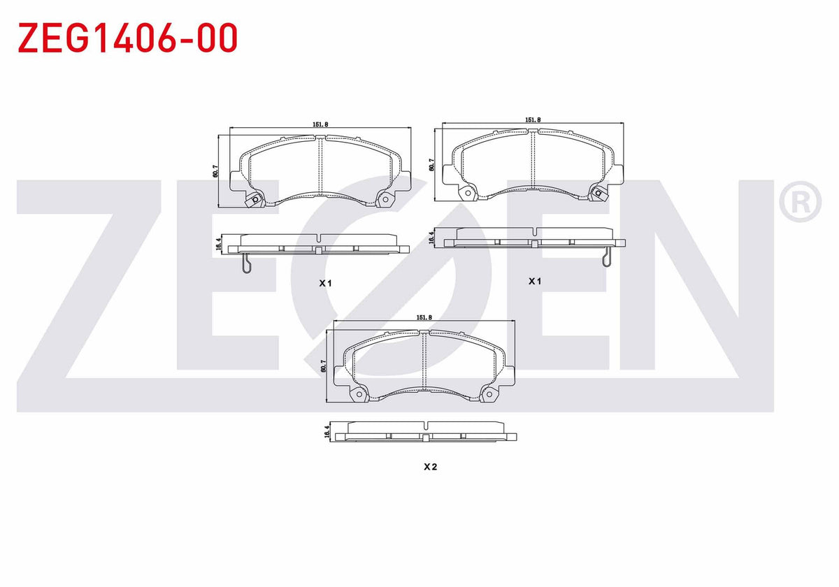 Zegen ZEG1406-00 Brake Pad Front with Wear Indicator Isuzu D-Max (8Dh) 2.5 D-2.5 Dıtd-3.0 D 2009 — Brake Pads