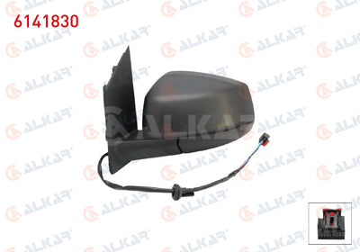 Alkar 6141830 Outer Rear View Mirror Left Electric Heated 5 Pin Ford Tourneo Connect 2022-/ Volkswagen Caddy V 2020 — Mirrors