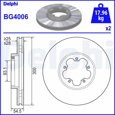 Delphi BG4006 Brake Disc Front Transit V347 2.2.4 3.2 TDCi 06-14 Rear Wheel Drive | 1 Piece