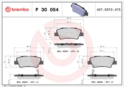 Brembo P30054 Brake Pad Rear Low-Met Hyundai — Brake Pads