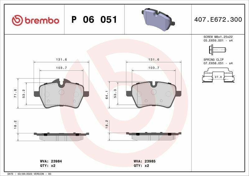 brembo p06051 brake pads front view, brembo p06051 dimensions and specifications BREMBO P06051 Brake Pads - Reliable Front Disc Brake Solution for Mini | 132 mm Width BREMBO P06051 Brake Pads for Mini brembo, brake-pads, mini-parts, automotive, car-care, mechanics, high-performance, braking-system, car-owners, ai-generated