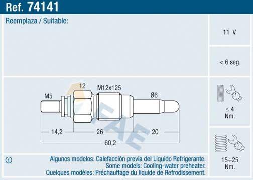 FAE 74141 Glow Plug Vag 80 90 100 A4 Cad2 Go2-3 Jet1-2 Lt28 Pas T3 T4 75 — Coils & Plugs