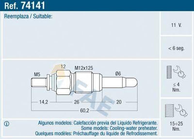 FAE 74141 Glow Plug Vag 80 90 100 A4 Cad2 Go2-3 Jet1-2 Lt28 Pas T3 T4 75 — Coils & Plugs