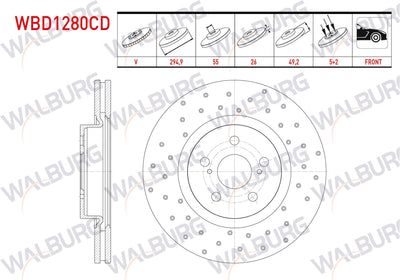 WALBURG WBD1280CD Brake Disc Front Air Coated Performance Drilled 5 Bjn 294,9X26x55x49 — Brake Rotors & Drums