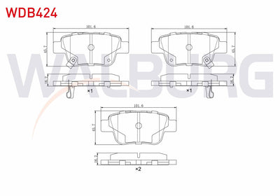 WALBURG WDB424 Brake Pad Rear with Wear Indicator Toyota Avensis (T25) 1.6 Vvt-I 2003-2008 / Toyota Avensis (T25 — Brake Pads