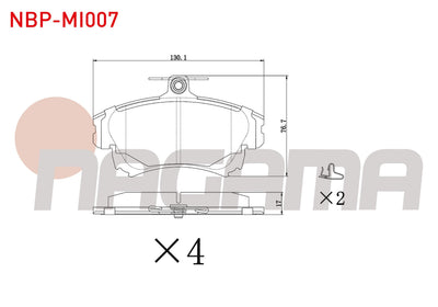 NAGAMA NBP-MI007 Brake Pad Front with Wear Indicator Volvo S40 I 1.6i 16V 1995-2003 / 1.8i 16V 1995-2003 / 1.9 TD 1995-2003 / Mitsubishi Carisma 1.9 DiD 1995-2006 / Colt VI 1.3i-1.5i 15 Rim 2002-2012