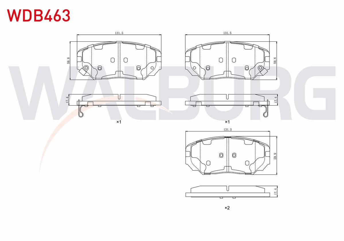 WALBURG WDB463 Brake Pad Front with Wear Indicator Hyundai Sonata V 3.3i V6 2005-2010 / Hyundai Grandeur 3.3i 20 — Brake Pads