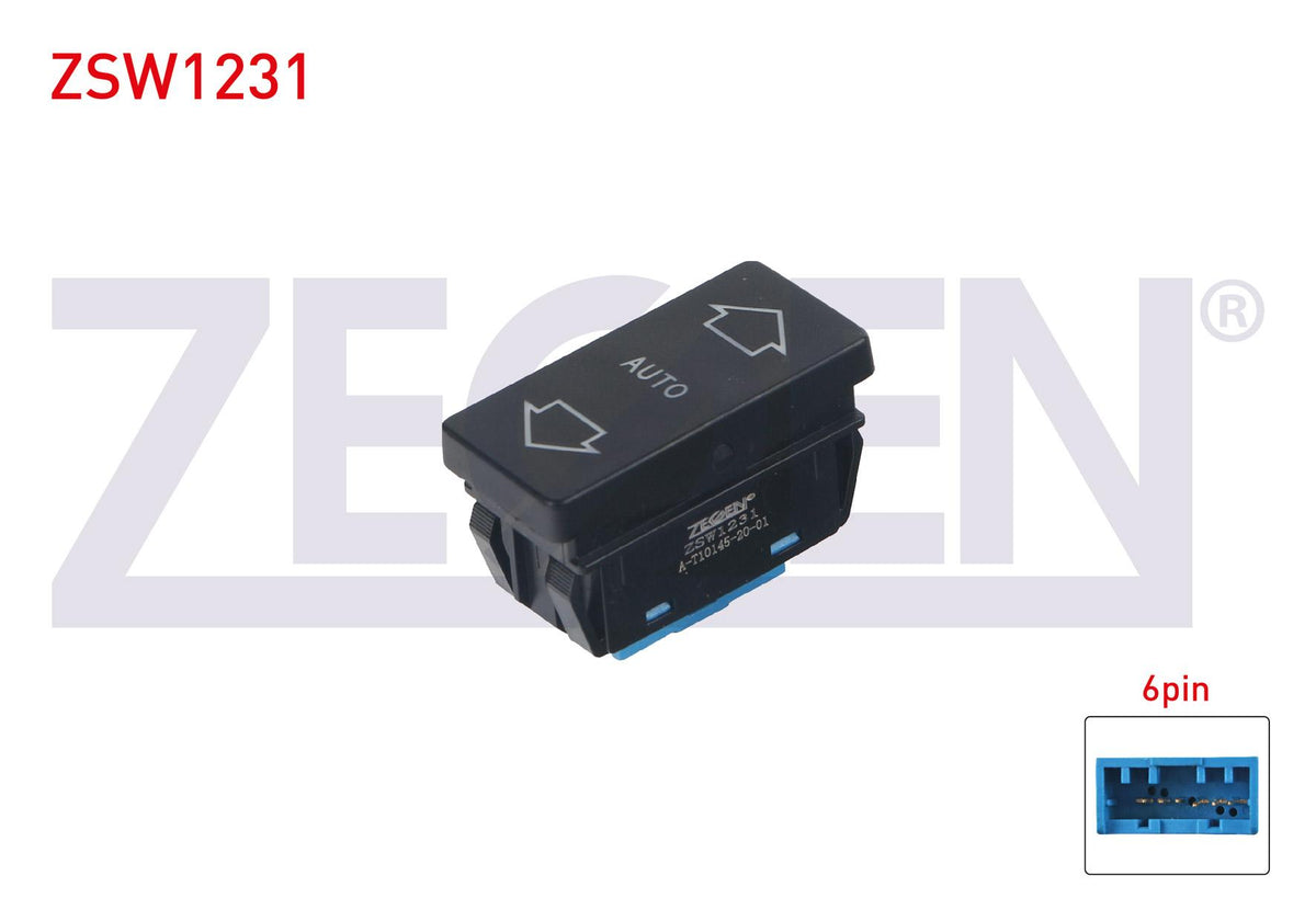 Zegen ZSW1231 Glass Release Switch Single 6 Pin Automatic Peugeot 106 II 1996-2002 / 405 I 1987-1996 — Switches & Relays