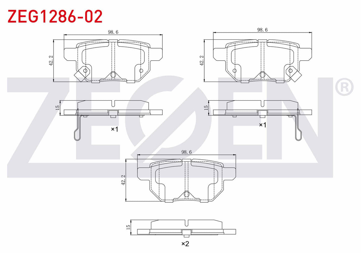 Zegen ZEG1286-02 Brake Pad Rear Toyota Corolla (E15_) 1.6 Vvt-I 2007-2012 / Auris (Zre15) 1.6 Vvt-I 2007-2012 / — Brake Pads