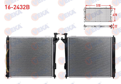 Veka 16-2432B Water Radiator Brazing Kia Sorento II (Xm) 2.0 CRDi-2.2 CRDi A-T 2009-2015 — Radiators & Fans
