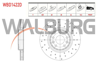 WALBURG WBD1422D Brake Disc Front Air Performance Drilled 5 Bjn 320X28x68x44 Renault Megane IV (B9a / — Brake Rotors & Drums