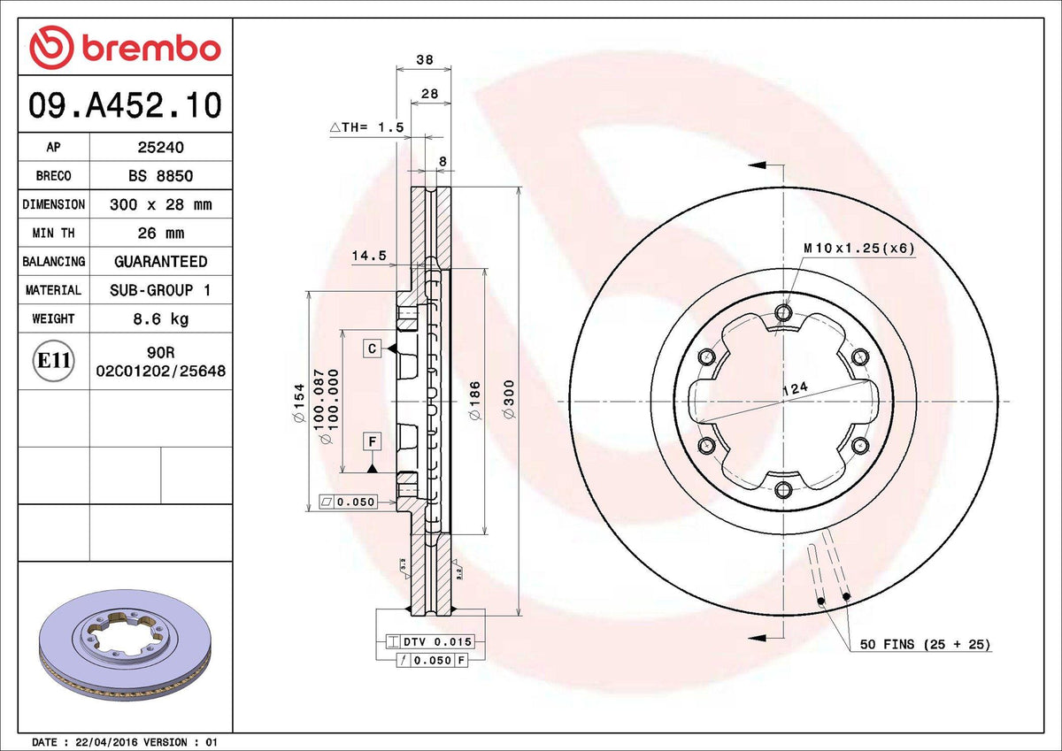 Brembo 09.A452.10 Brake Disc Front Standard Nissan — Brake Rotors & Drums