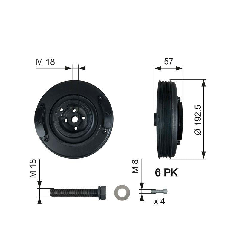Gates TVD1033A Crankshaft Pulley + Bolt <03 T.Porter T4-Crafter-Lt35 2.4-2.5Tdi