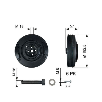 Gates TVD1033A Crankshaft Pulley + Bolt <03 T.Porter T4-Crafter-Lt35 2.4-2.5Tdi