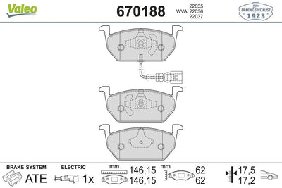 Valeo 670188 Brake Pad Front Golf VII Leon Octavia 1.2 1.4 1.8 2.0 TSI 1.6 2.0 TDI — Brake Pads