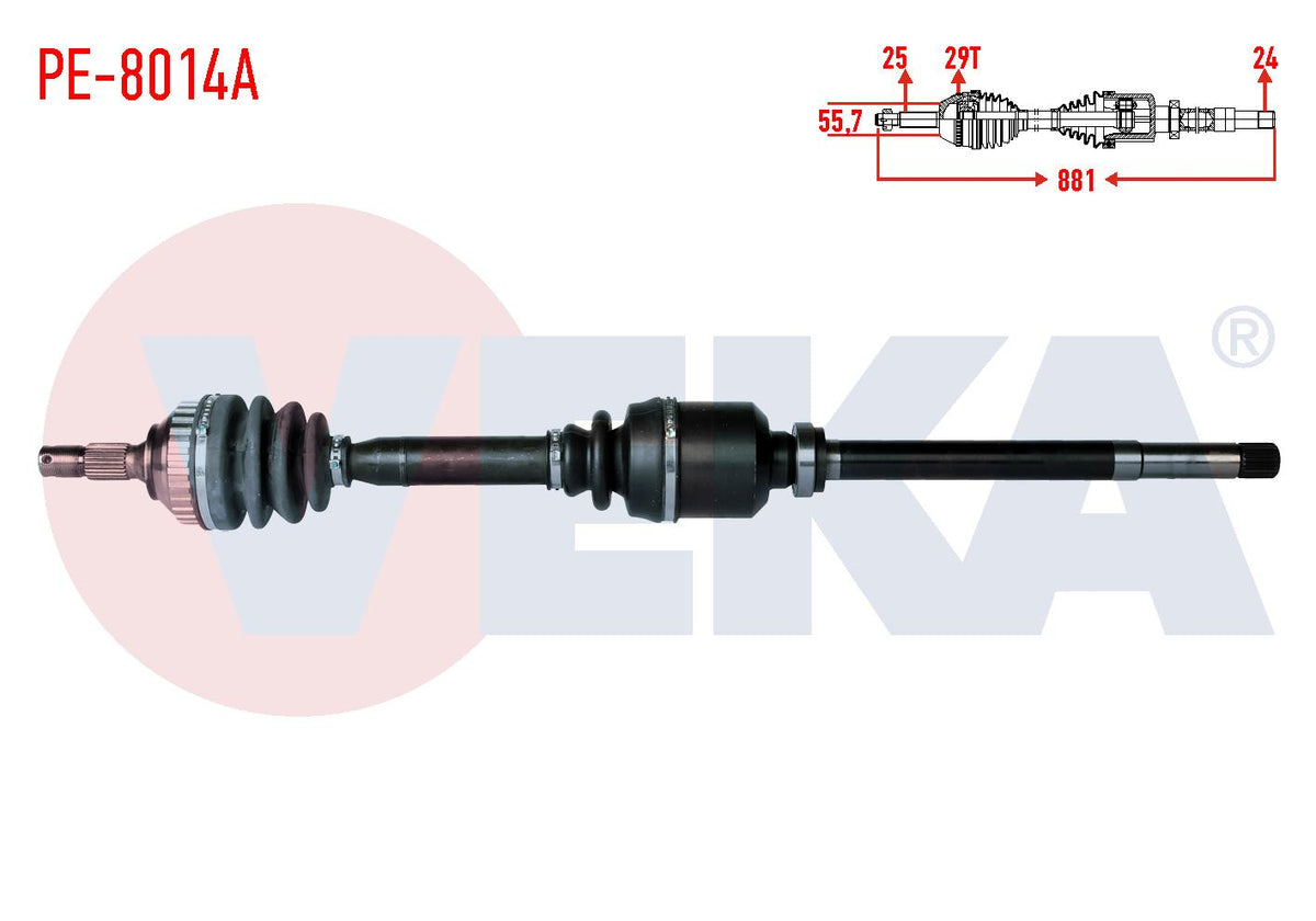 Veka PE-8014A Complete Axle Right Front Peugeot 306 (7B,N3 — Axles, CV Joints & Boots