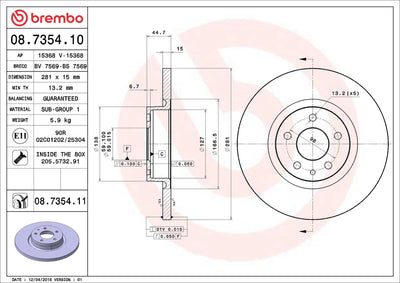Brembo 08.7354.11 Front Brake Disc Air Alfa Romeo 147/156 1.6/1.8/1.9 — Brake Rotors & Drums