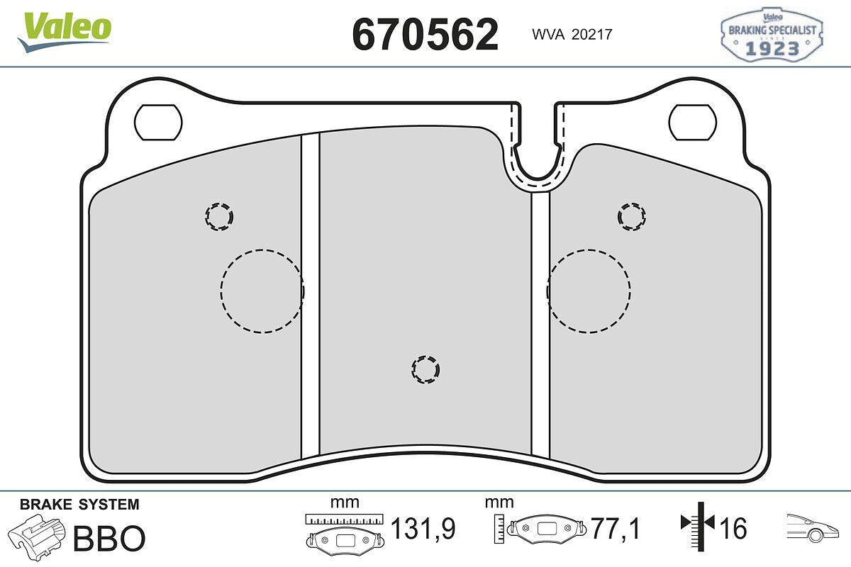 Valeo 670562 Brake Pad Front Landrover Rangerover III 05-/ Rangerover Sport 2.7Tdv6 (18-19 Rim) — Brake Pads