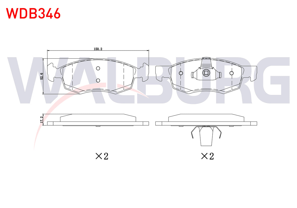 WALBURG WDB346 Brake Pad Front Dacia Logan 1.5 dCi 2004-2012 / Logan 1.4 2004-2012 / Logan 1.6 16V 2004-2012 / S — Brake Pads