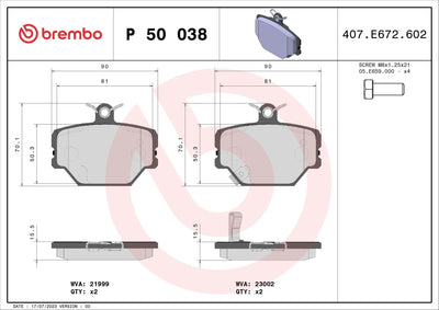 Brembo P50038 Brake Pad Front W450 / W451 — Brake Pads