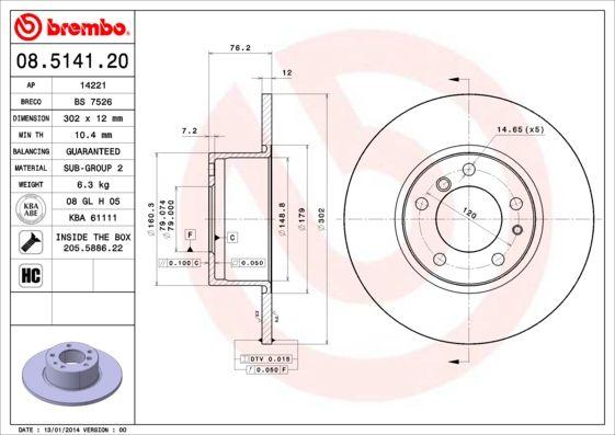Brembo 08.5141.20 Brake Disc Front Straight 302 mm BMW 5 Series E34 87-96 — Brake Rotors & Drums
