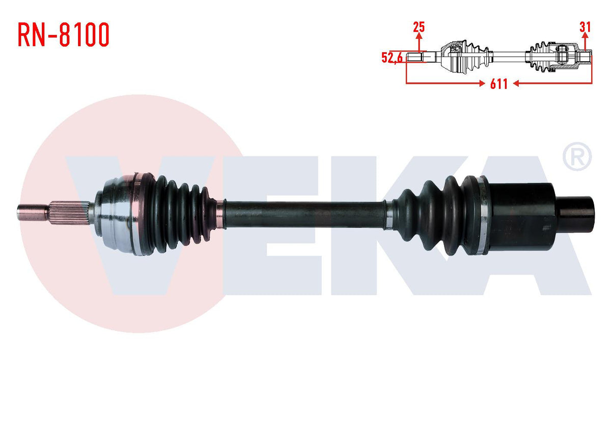 Veka RN-8100 Complete Axle Right Front Length 611mm Dacia Duster 1.5 dCi 4X4 2012 — Axles, CV Joints & Boots