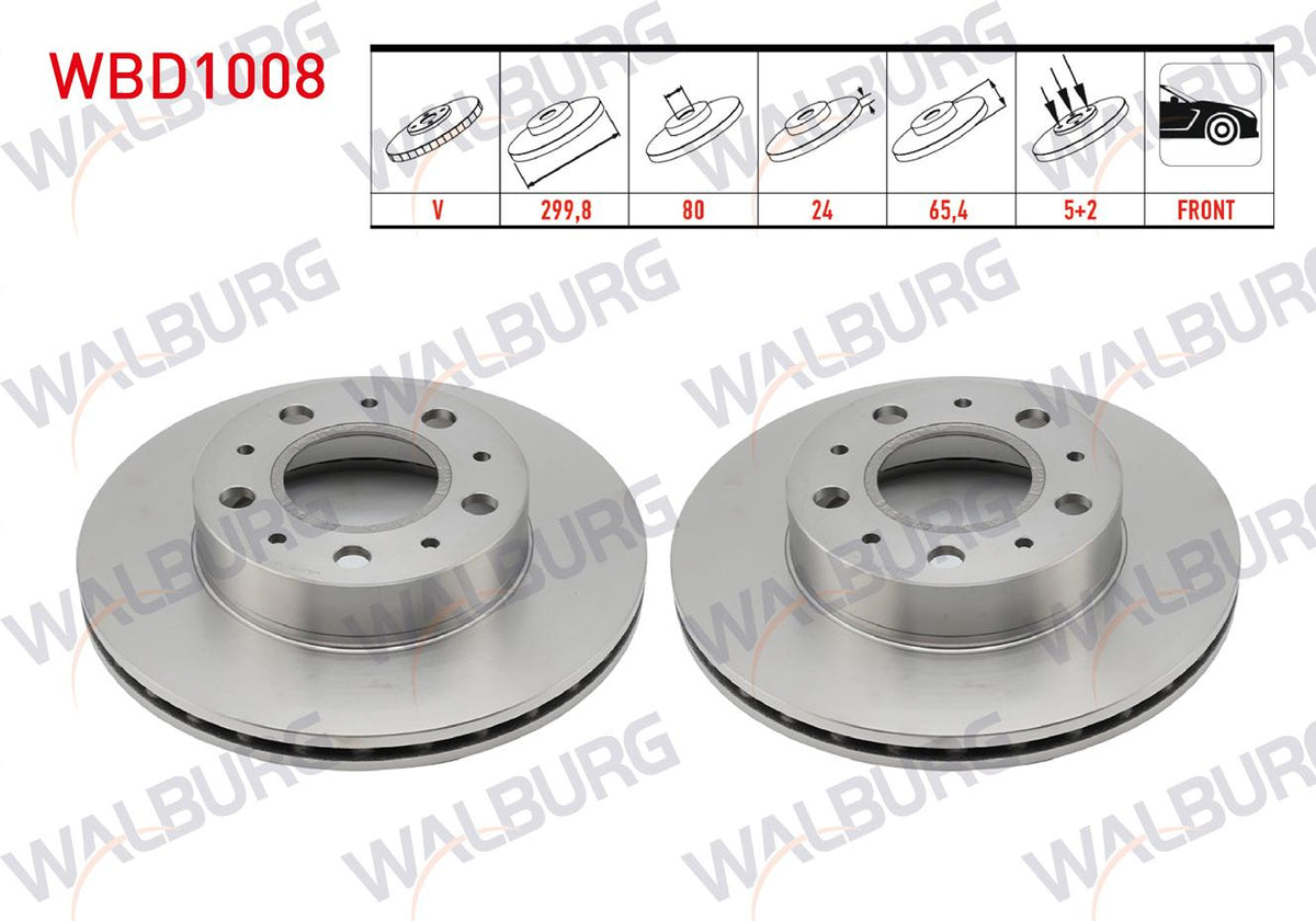 WALBURG WBD1008 Brake Disc Front Air 5 Bjn 299,8X24x80x65 — Brake Rotors & Drums