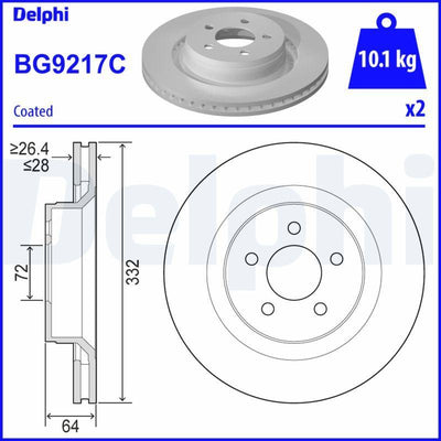 Delphi BG9217C Brake Disc (Single Pack)-Painted, Drilled — Brake Rotors & Drums