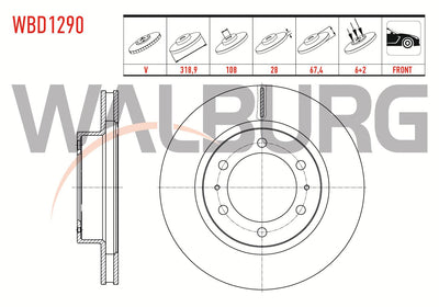 WALBURG WBD1290 Brake Disc Front Air 6 Bjn 319X28x108x67,5 Toyota HI-Lux VIII Revo Pick Up (Gun1_ — Brake Rotors & Drums