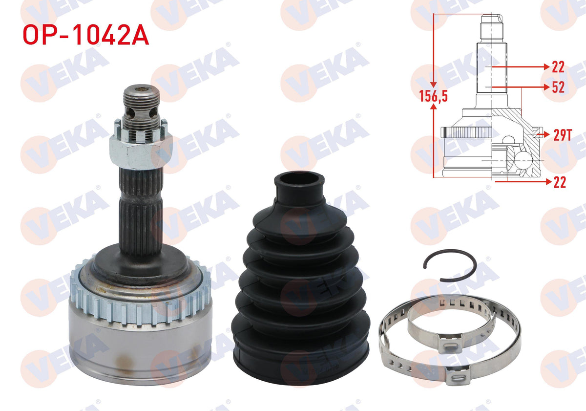 Veka OP-1042A CV Joint Left-Right Front Outer Opel Meriva A 1.6 with ABS 29 Outer 22X23x52 Length — Axles, CV Joints & Boots
