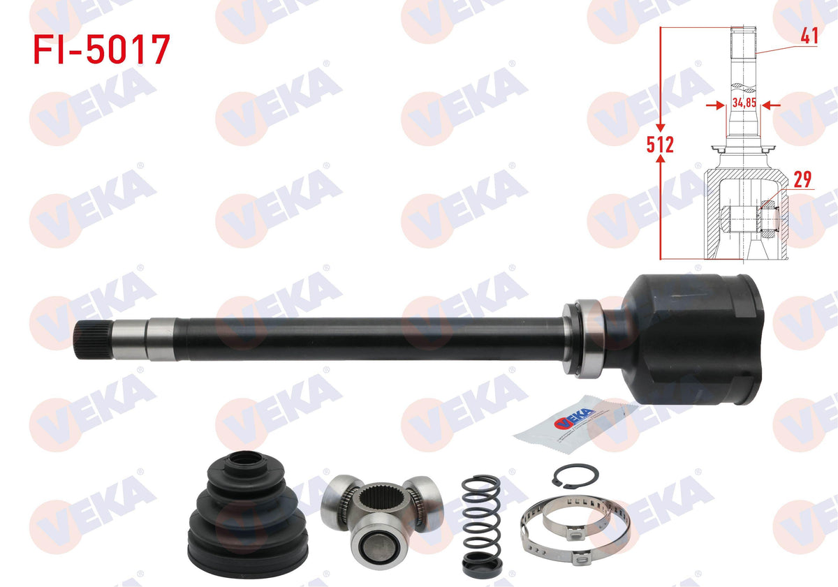 Veka FI-5017 CV Joint Right Front Inner Fiat Ducato (250) 2.3 Mjt 41X29x34.85 Length 512mm 2006-20 — Axles, CV Joints & Boots