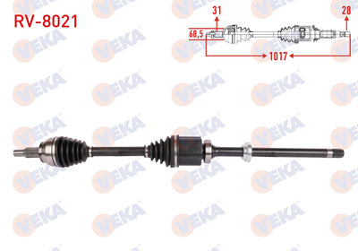 Veka RV-8021 Complete Axle Right Front Length 1017mm Land Rover Evoque 2.0 4X4 A-T 2011-2019 — Axles, CV Joints & Boots