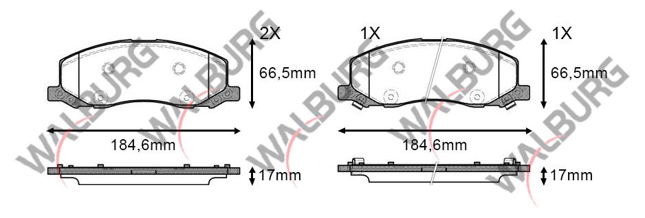 WALBURG WDB535 Brake Pad with Wear Indicator Front Opel Insignia 2.0 T 18 Rim 2008-/ Insignia 2.0 CDTi 2008