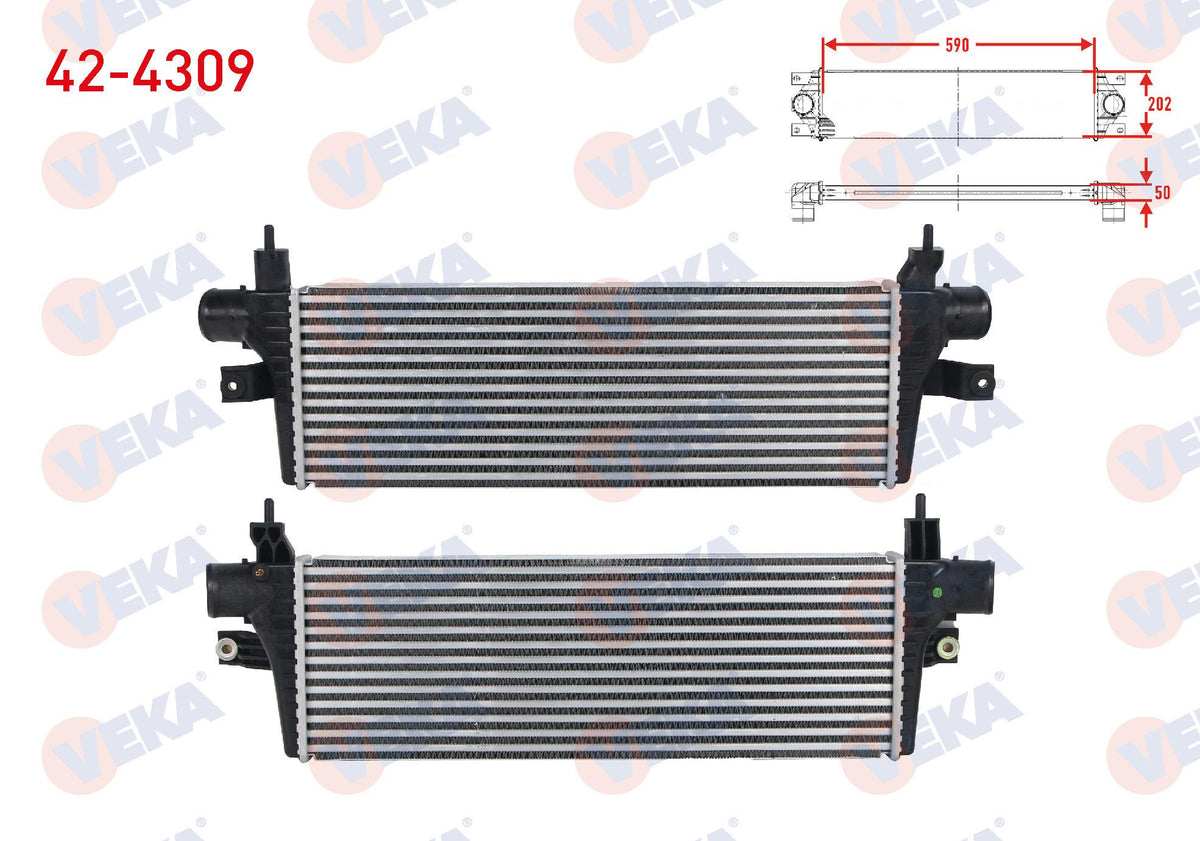Veka 42-4309 Turbo Radiator (Intercooler) Toyota HI-Lux VII Pick-Up 2.4 D-2.8 D 2015 — Radiators & Fans
