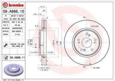 BREMBO Brake Disc 09.A866.10 - Front Disc Set for 2007 Honda CR-V — Brake Rotors & Drums