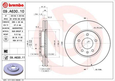 Brembo 09.A630.10 Brake Disc Front Standard Chevrolet — Brake Rotors & Drums