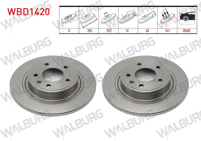 WALBURG WBD1420 Brake Disc Rear Straight 5 Bjn 292X12x70,7X45 Opel Astra J — Brake Rotors & Drums