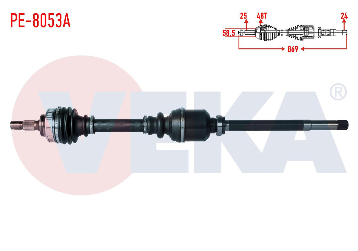 Veka PE-8053A Complete Axle Right Front Peugeot Partner (Center Body) 1.6 HDi with ABS 48 Outer Le — Axles, CV Joints & Boots