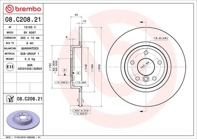 Brembo 08.C208.21 Brake Disc Rear UV Coated Jaguar — Brake Rotors & Drums
